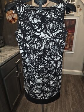 AB Studio Black and White Scribble-Print Dress